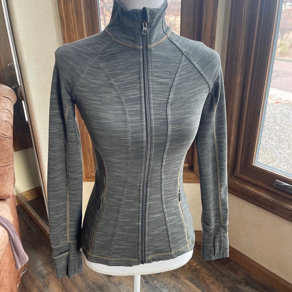 Women’s ATHLETA Olive Green Heather Zip Up Long Sleeve Jacket (XS/XXS)